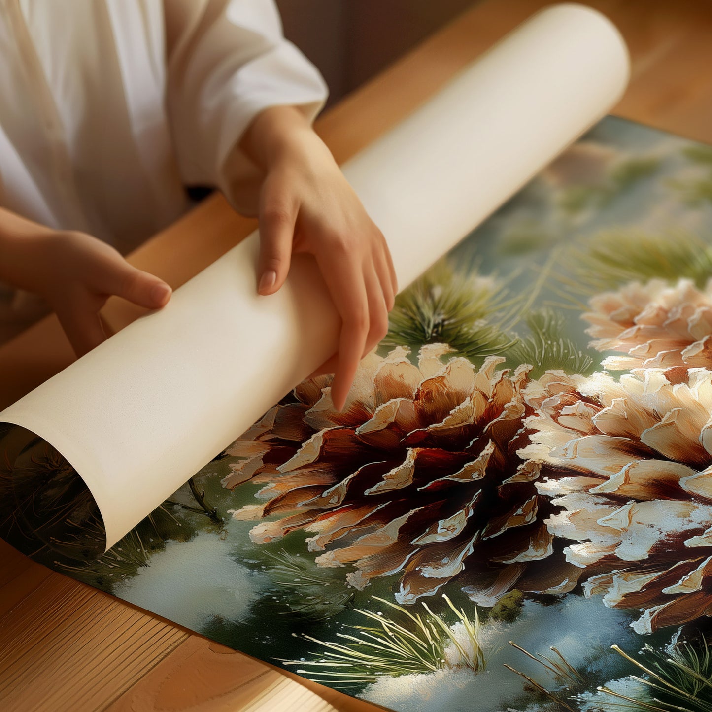 Snow Dusted Pinecones Tell December Tales