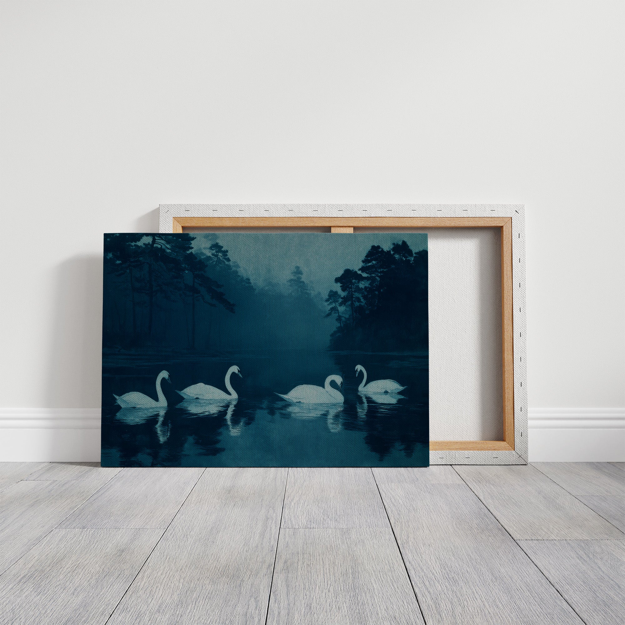 Swans Beneath the Midnight Mist
