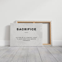 Sacrifice Definition Canvas Art | Bold Motivational Typography Print for Home Office, Gym or Entrepreneur Décor