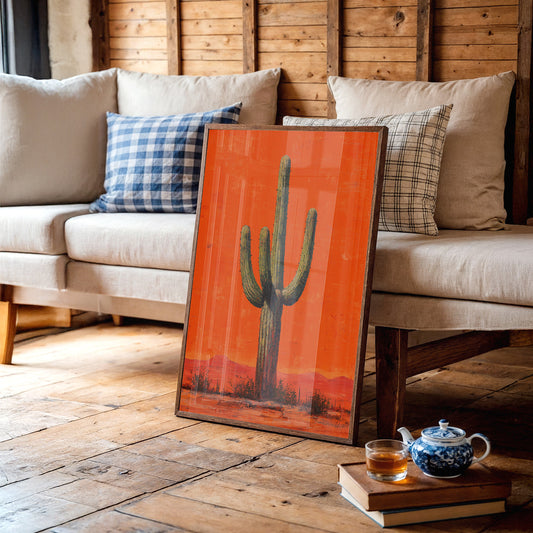 Lone Saguaro Against Desert Flame