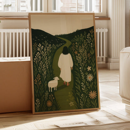 The Shepherd and the Lamb Floral Path Print