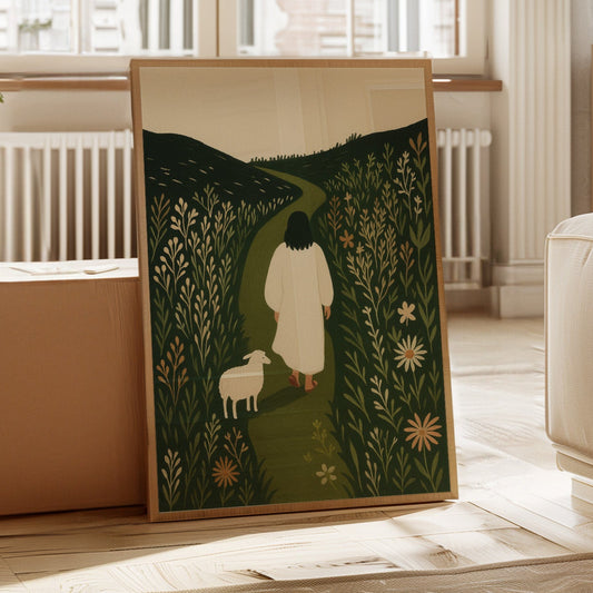 The Shepherd and the Lamb Floral Path Print