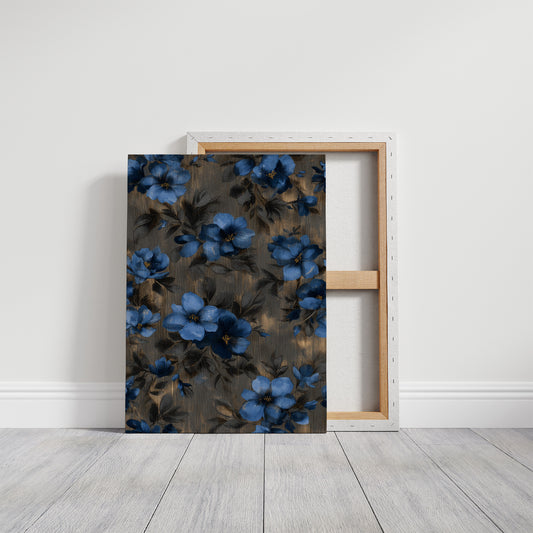 Midnight Blooms Against Golden Wood