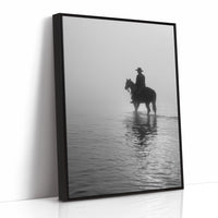 Rider Stands Still In Morning Fog