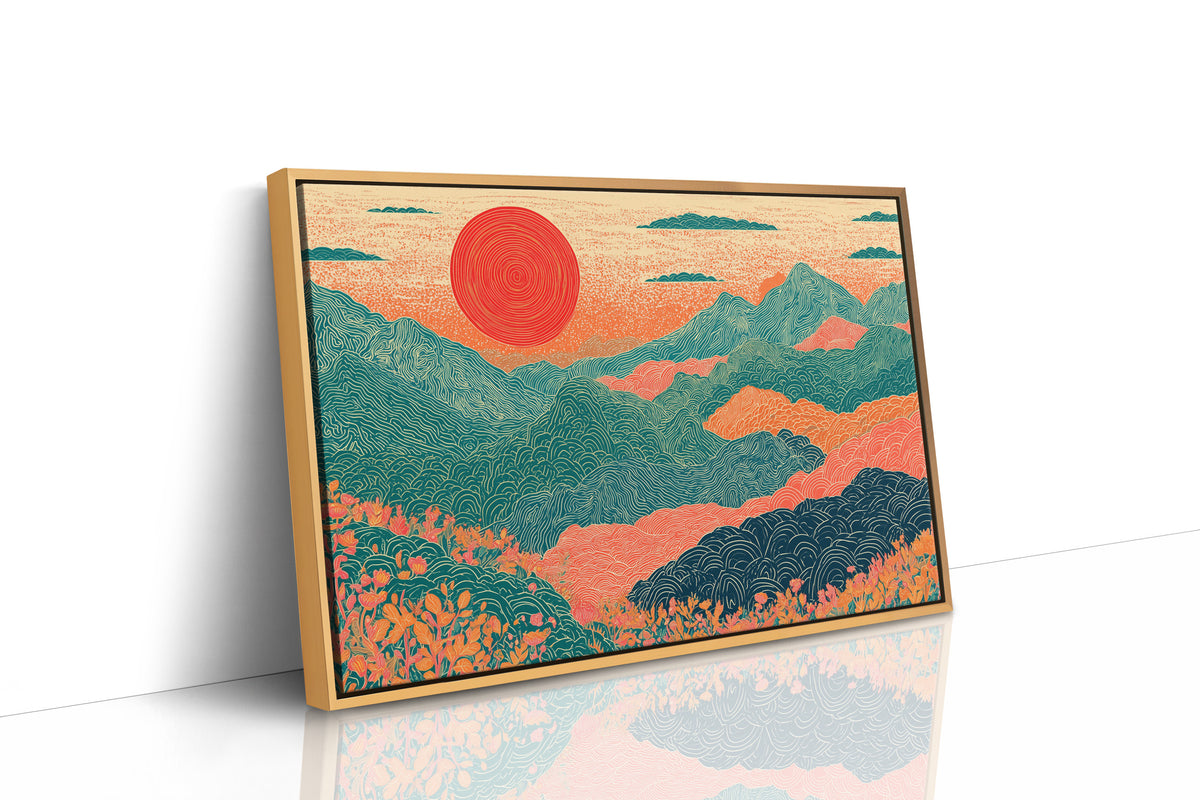 Retro Sunrise Over Ridgelines