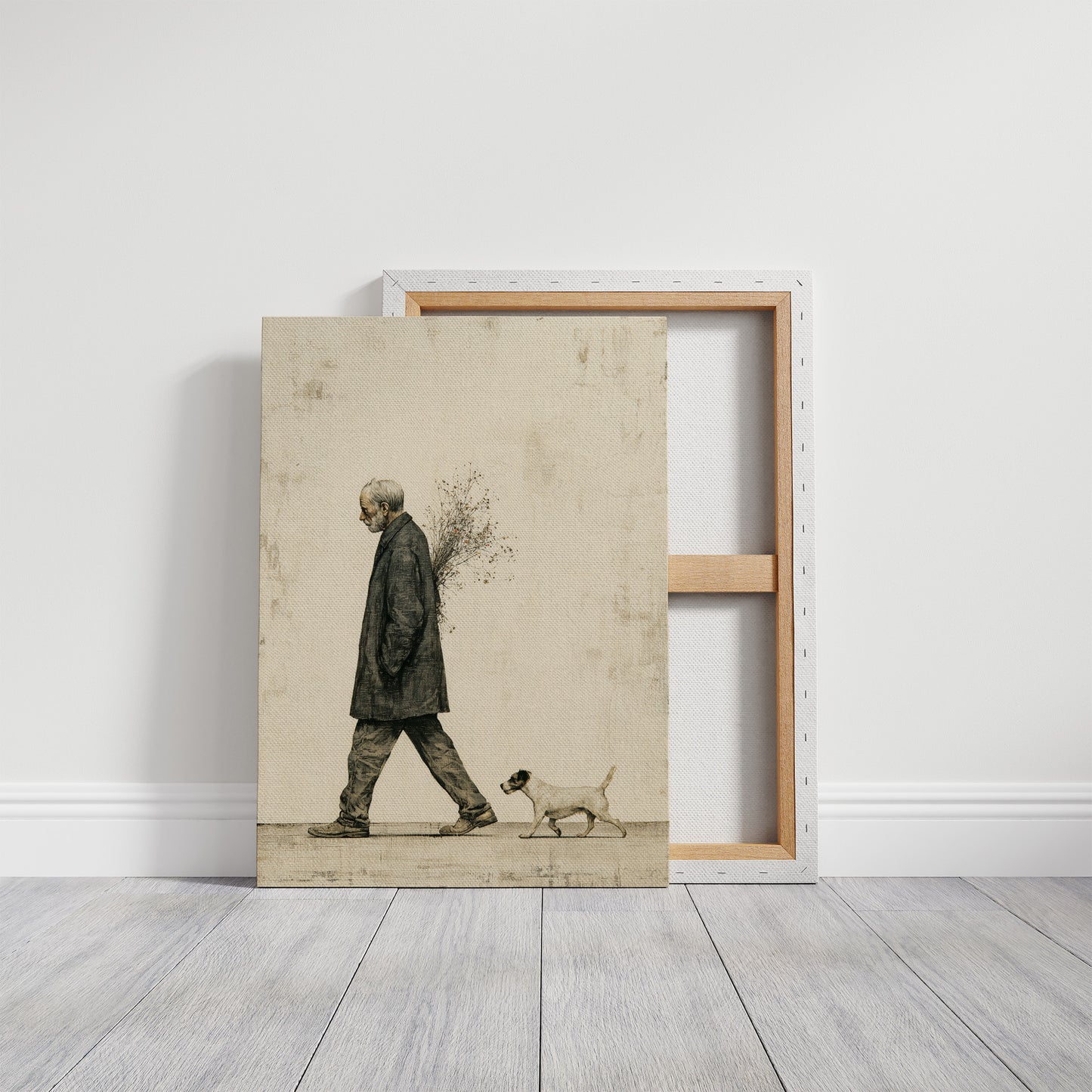 The Old Man Carrying Wildflowers — Surreal Figurative Print