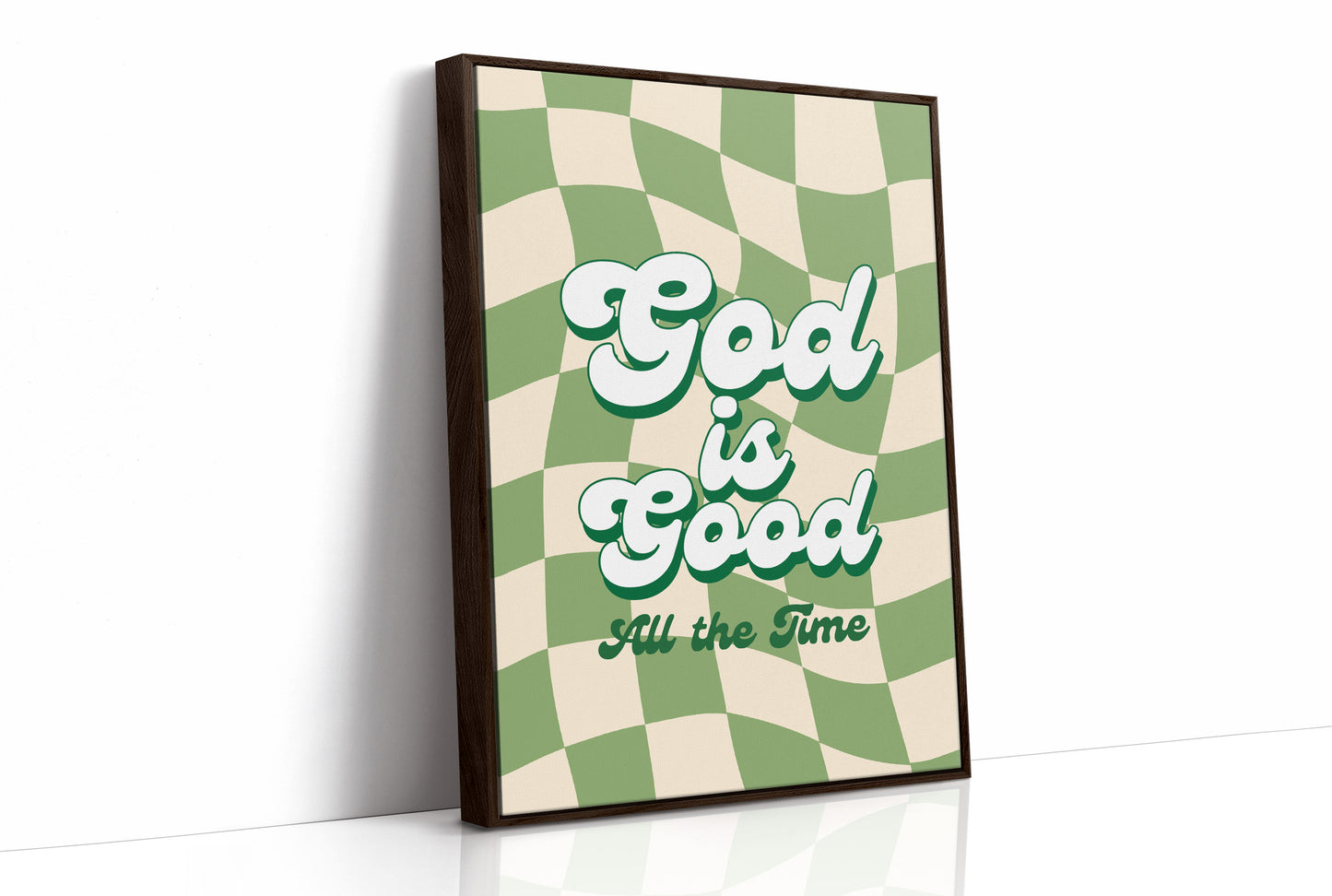 Retro Affirmations Wave Through Checkered Green