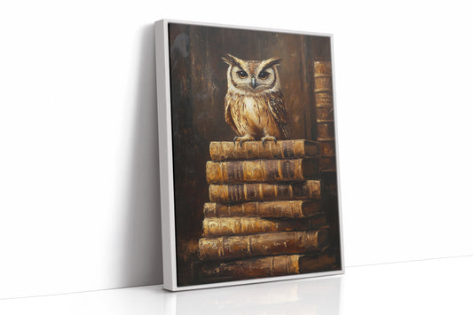 Wise Owl on Antique Books – Dark Academia Wall Art, Vintage Library Print, Scholar’s Study Decor
