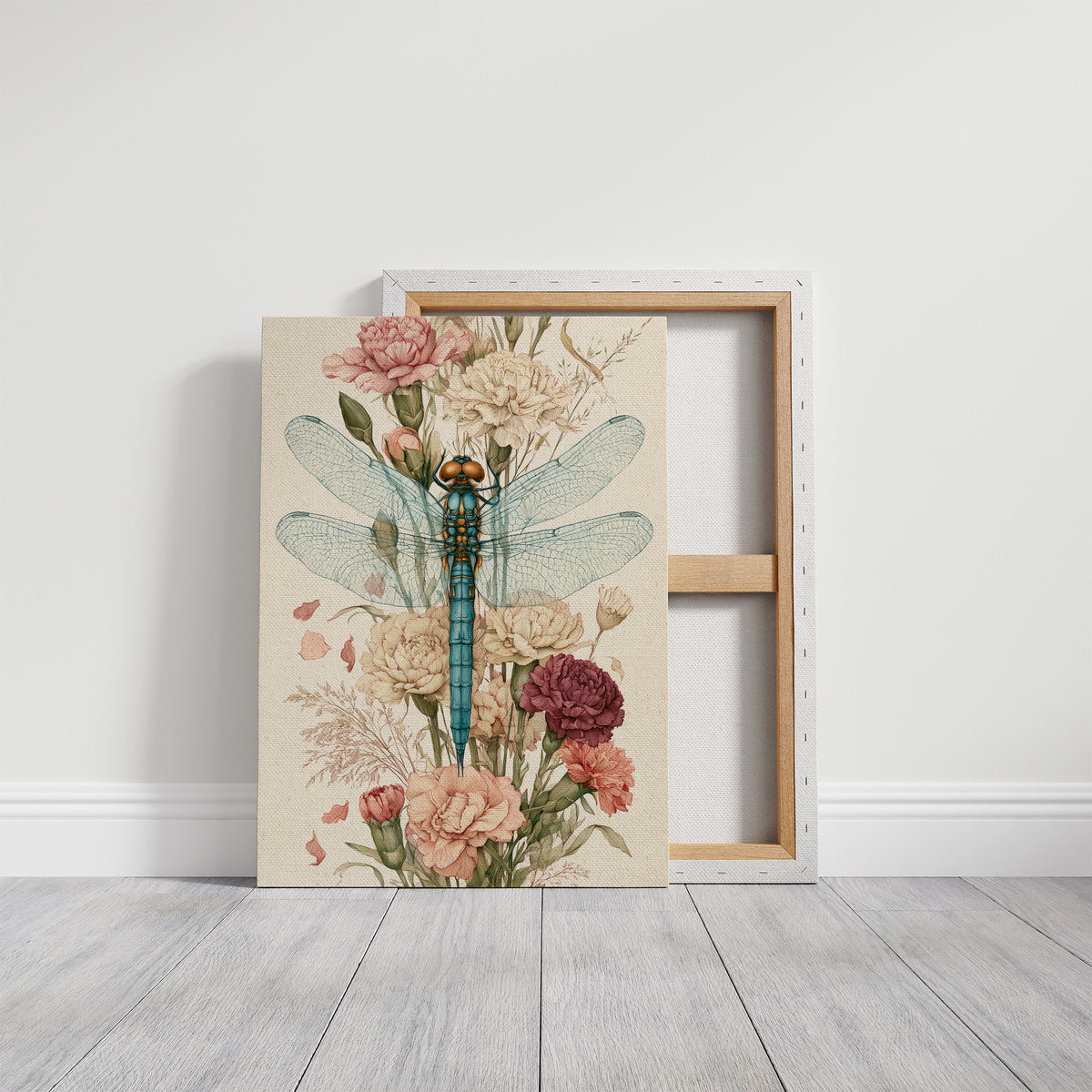 Dragonfly Among Carnations — Botanical Illustration Print