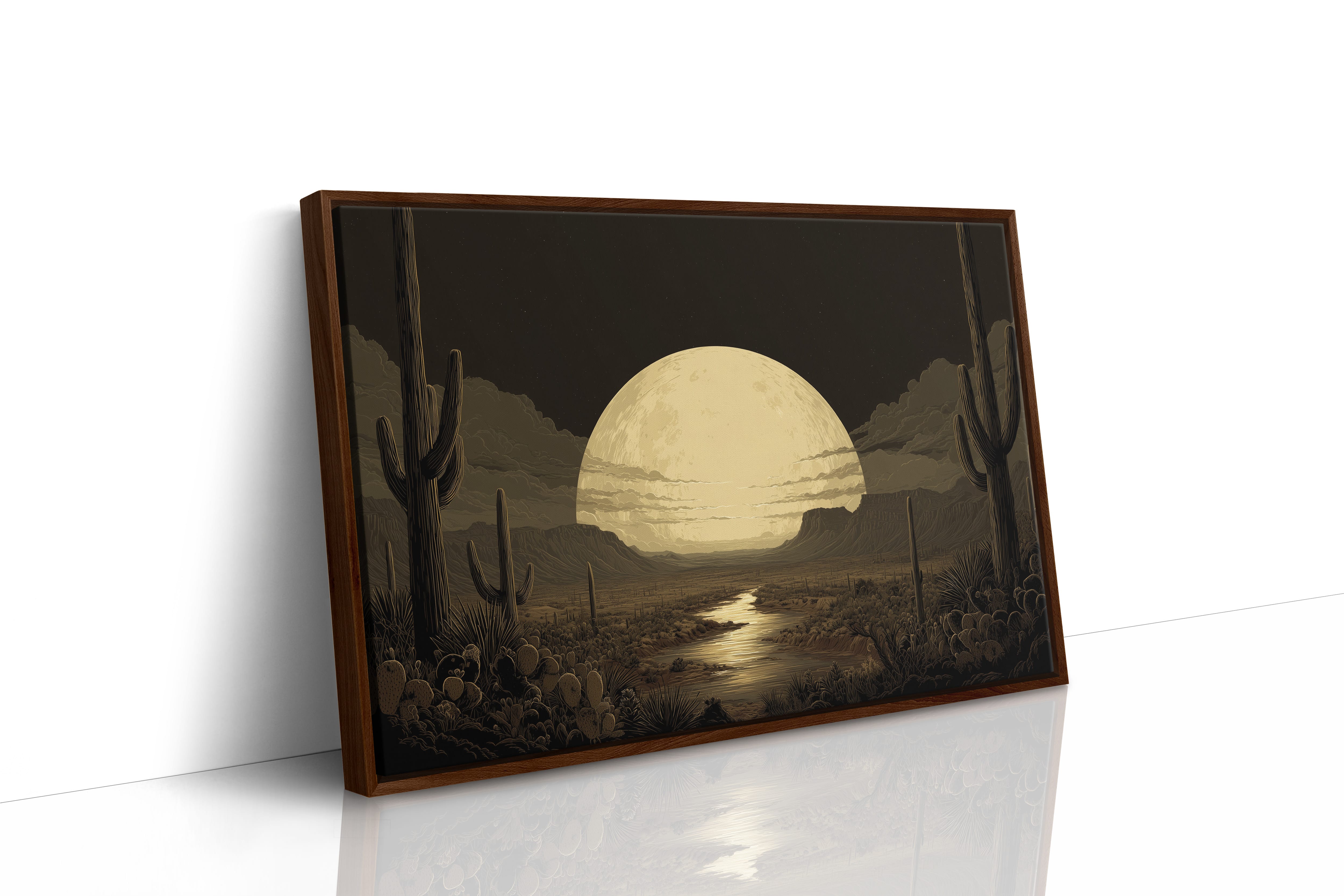 Saguaros Dance Under Golden Moon