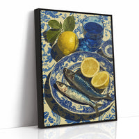 Sardines and Lemon on Blue Delft