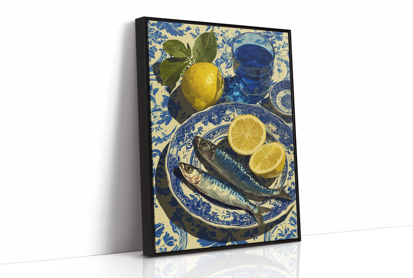 Sardines and Lemon on Blue Delft