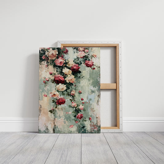 Climbing Roses on Plaster — Impasto Floral Painting