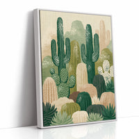 Twin Saguaros: Cactus Collage in Green & Tan