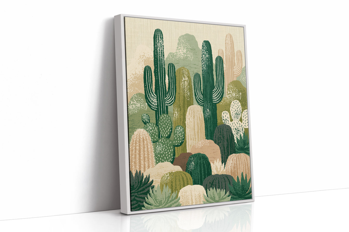 Twin Saguaros: Cactus Collage in Green & Tan