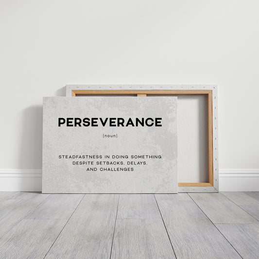 Perseverance Definition Canvas Art | Bold Motivational Typography Print for Home Office, Gym or Entrepreneur Décor