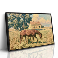 Grazing Horse at the Old Farmhouse