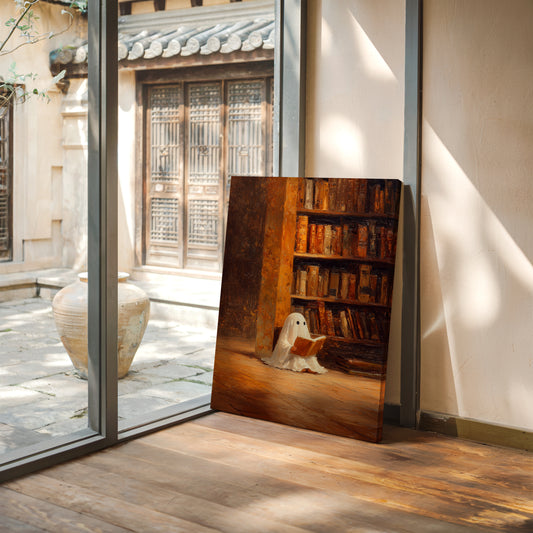 Whimsical Ghost Library Canvas Print - Enchanting Art - Gallery Canvas image 1