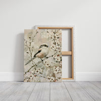 Long-Tailed Tit in Cherry Blossoms — Impasto Bird Painting