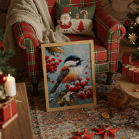 Winter Songbird Among Holly Berries