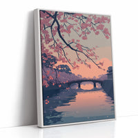 Cherry Blossoms Frame the Evening Bridge