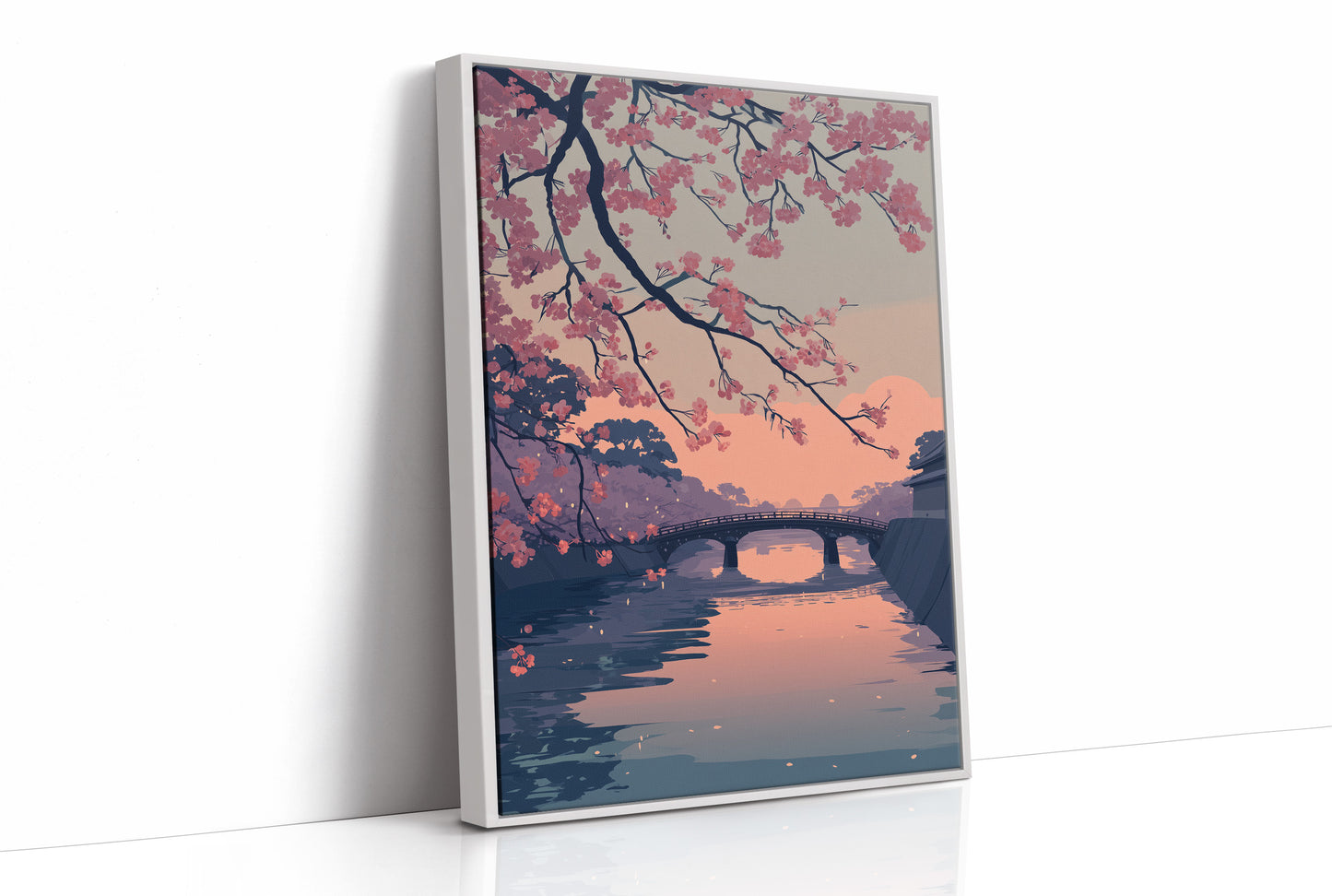 Cherry Blossoms Frame the Evening Bridge
