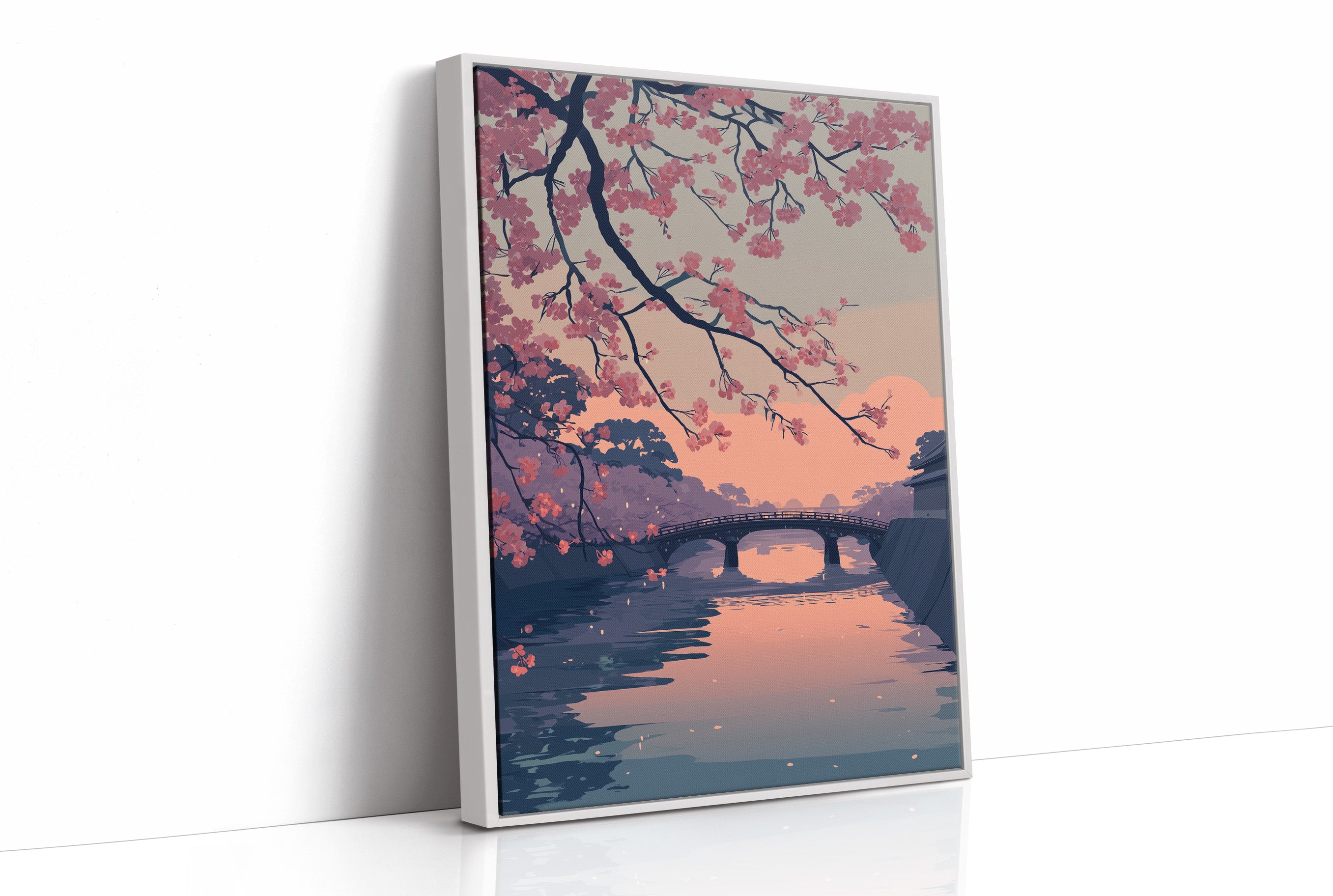 Cherry Blossoms Frame the Evening Bridge