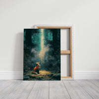 Fox in the Cathedral Light — Dark Forest Oil Painting