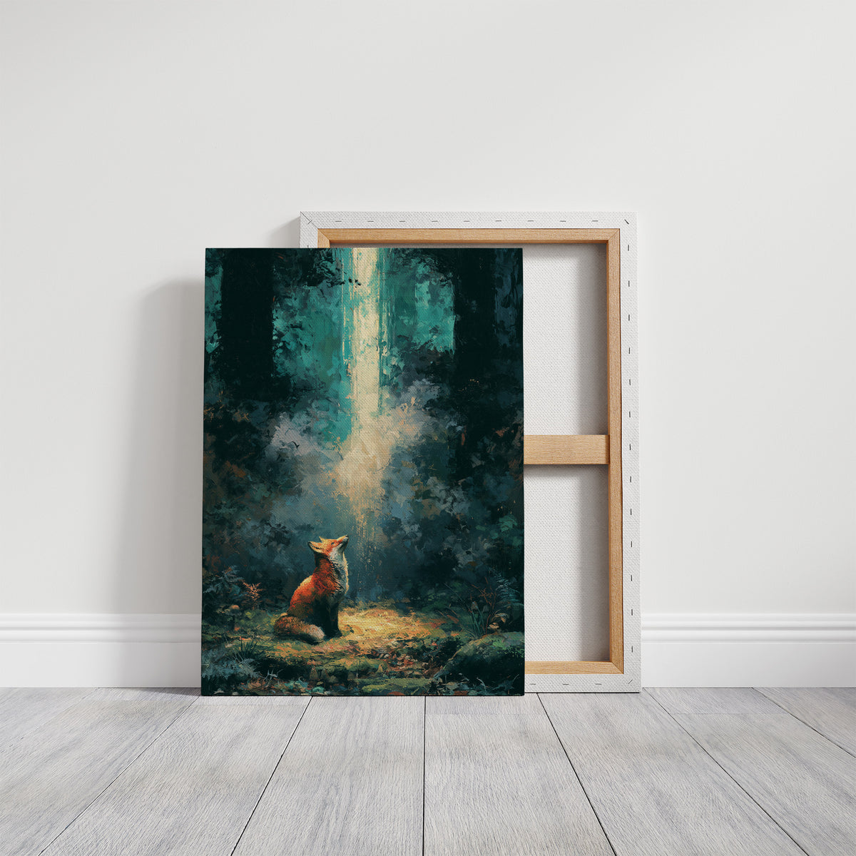 Fox in the Cathedral Light — Dark Forest Oil Painting