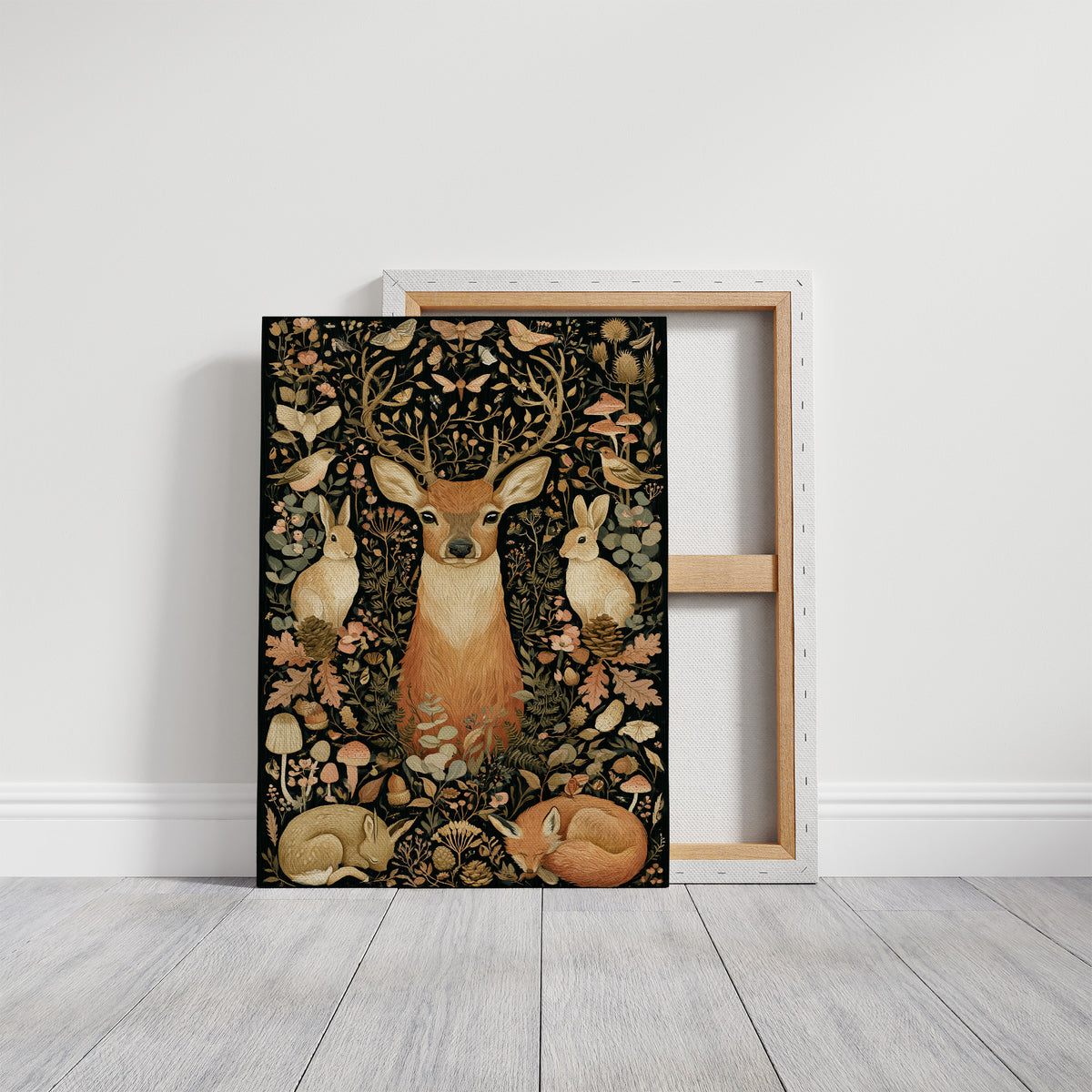 Woodland Tapestry — Blush and Gold Forest Creatures