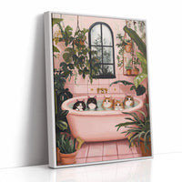 Cat Spa Day – Funny Cat Wall Art, Pink Bathtub Aesthetic, Cozy Home Decor