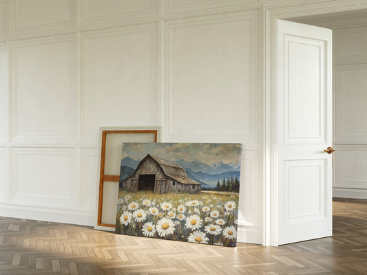 Rustic Barn Wall Art – Wildflower Meadow Print, Country Farmhouse Decor, Vintage Landscape Painting