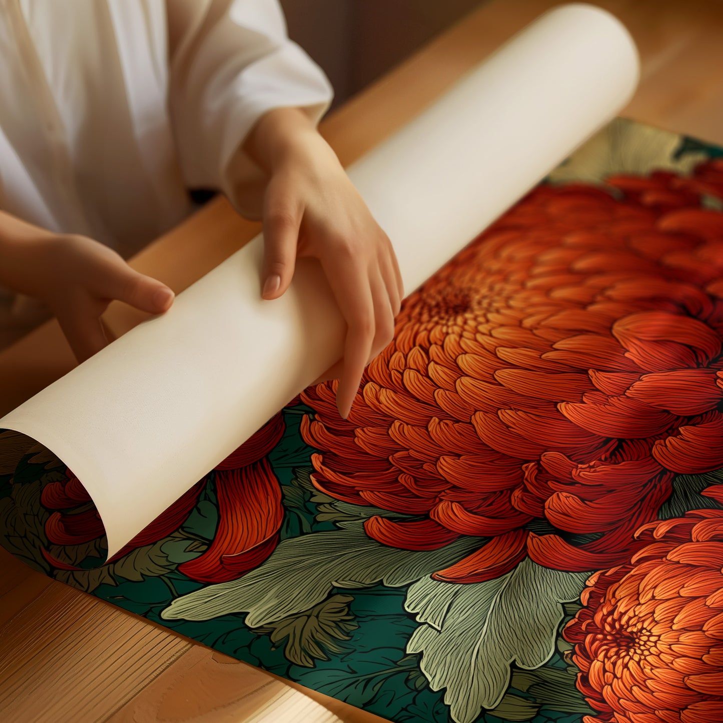 Chrysanthemums in Deep Jade