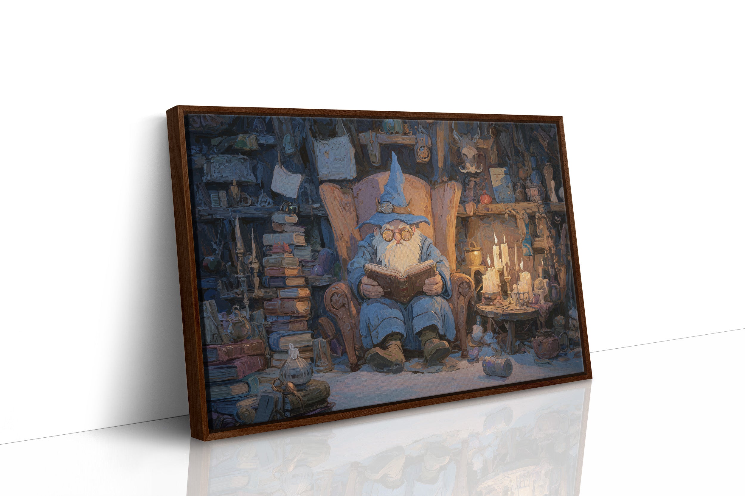 Candlelit Scholar Among Stacked Tomes