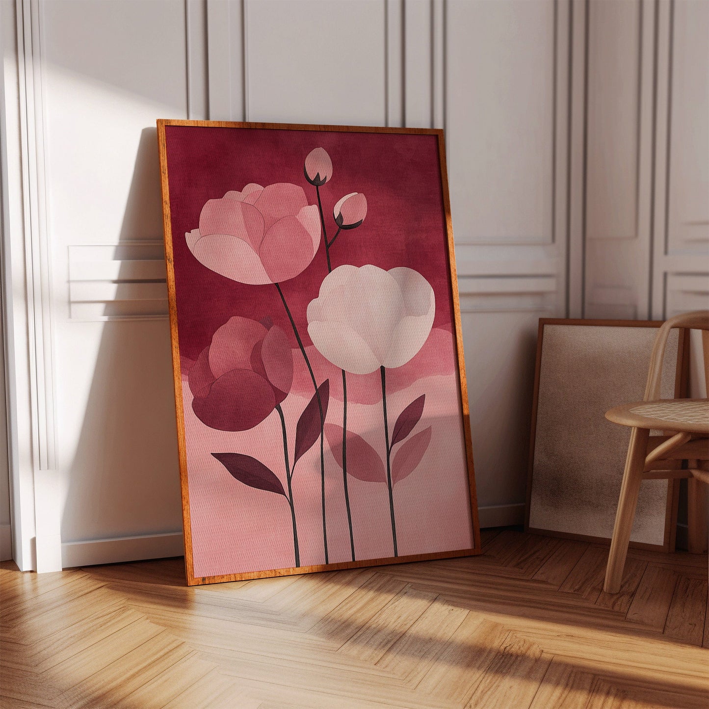 Peonies Rise Through Burgundy Mist