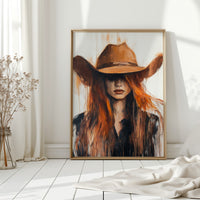 Western Flame – Bold Redhead Cowgirl Art