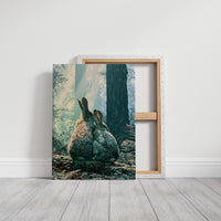 Two Rabbits in Morning Light — Close-Up Forest Painting