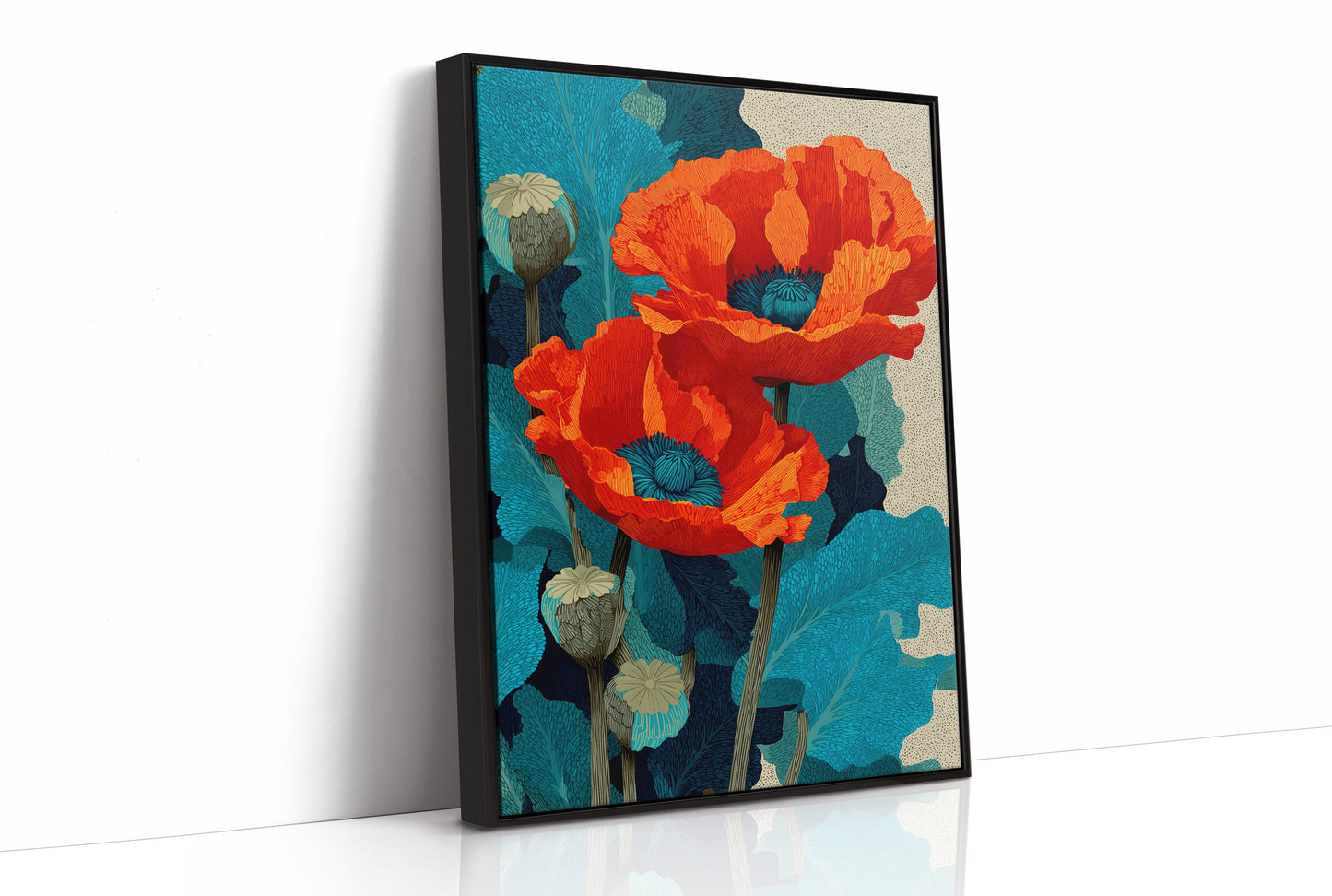 Poppies on Teal and Dust
