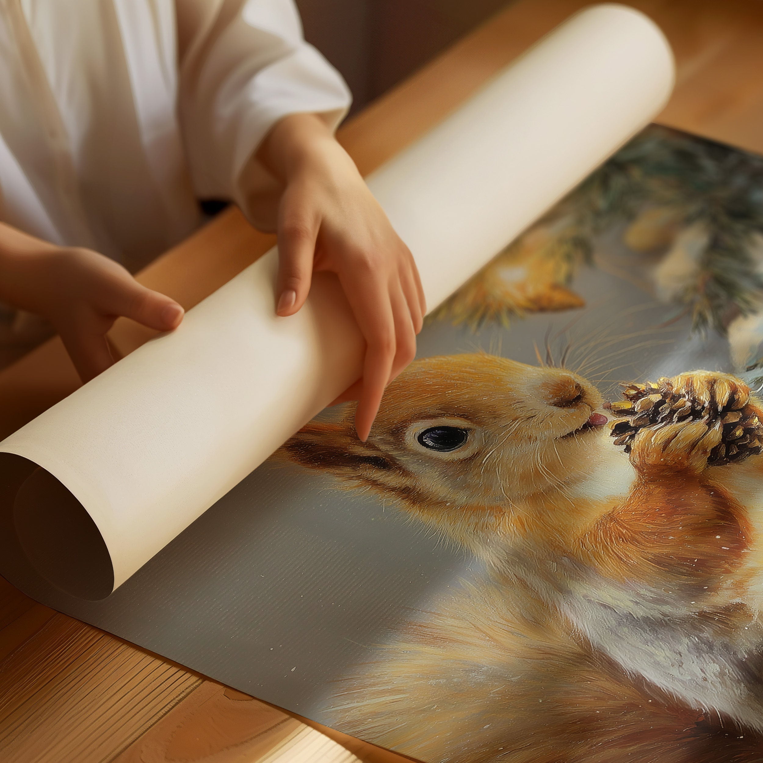 Winter Squirrel Finds Pine Cone Magic