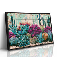 Turquoise Cactus and Fuchsia Blooms