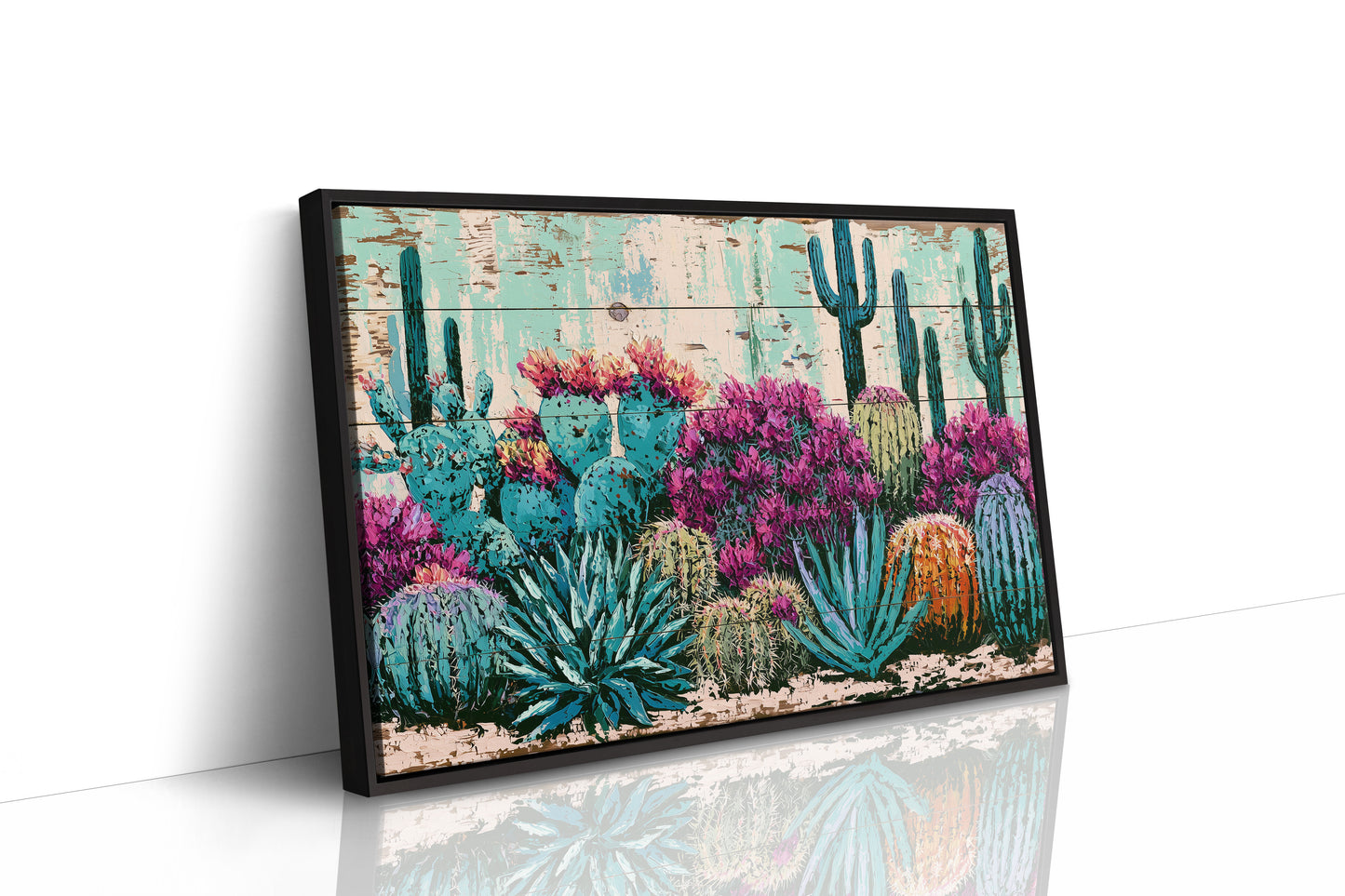 Turquoise Cactus and Fuchsia Blooms
