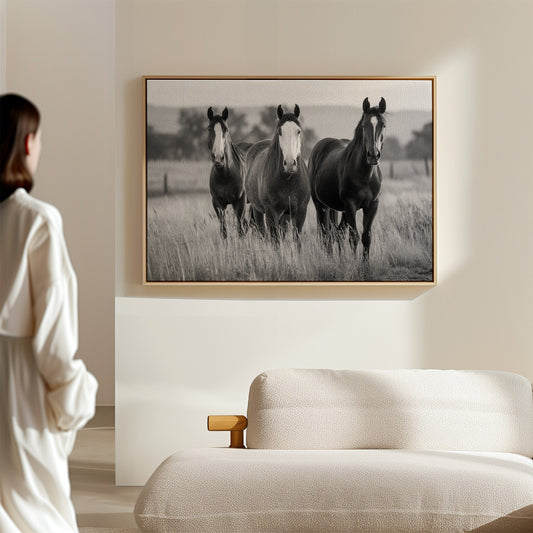 Three Mares Stand Among Prairie Grass