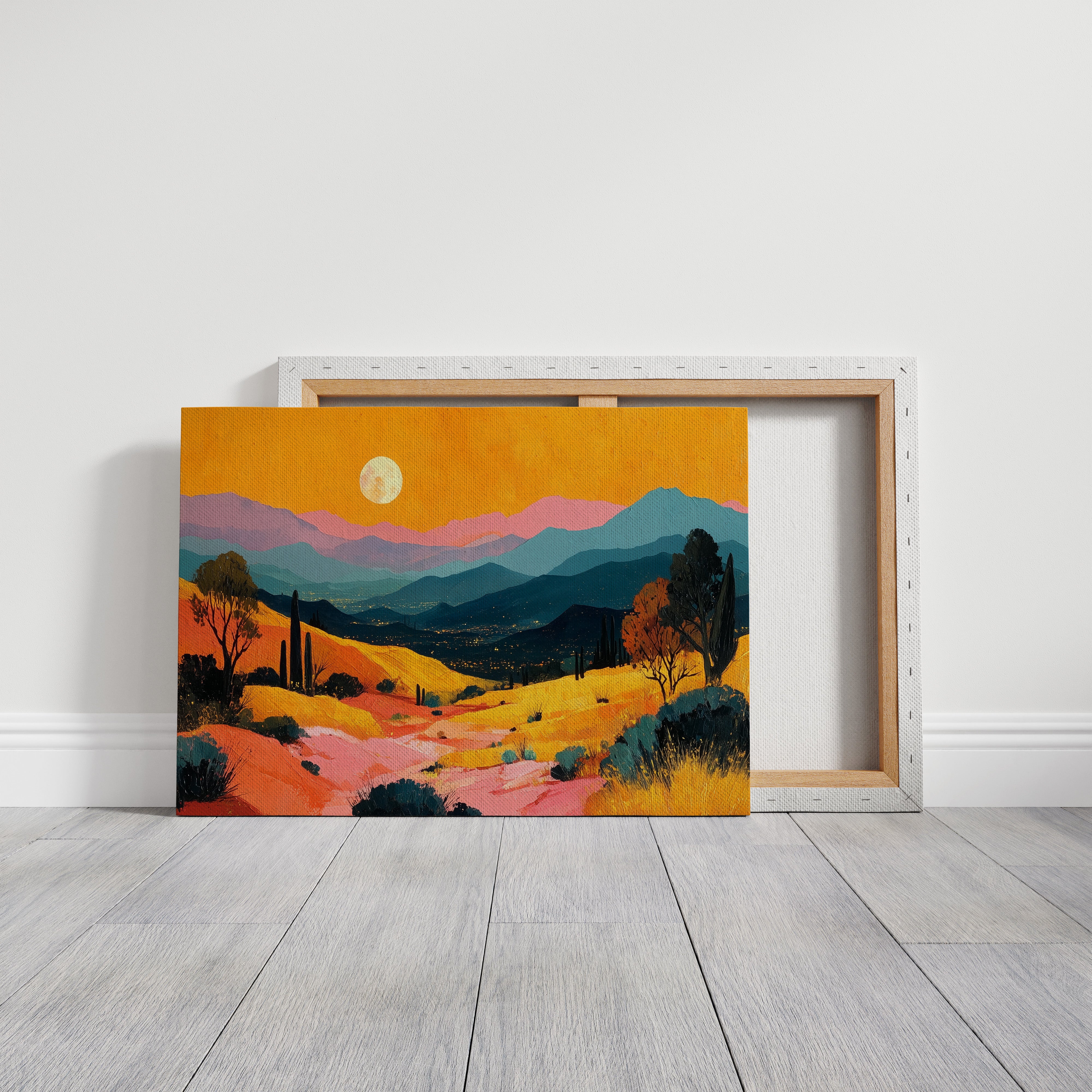 Valley Lights Beneath Moonlit Saguaros