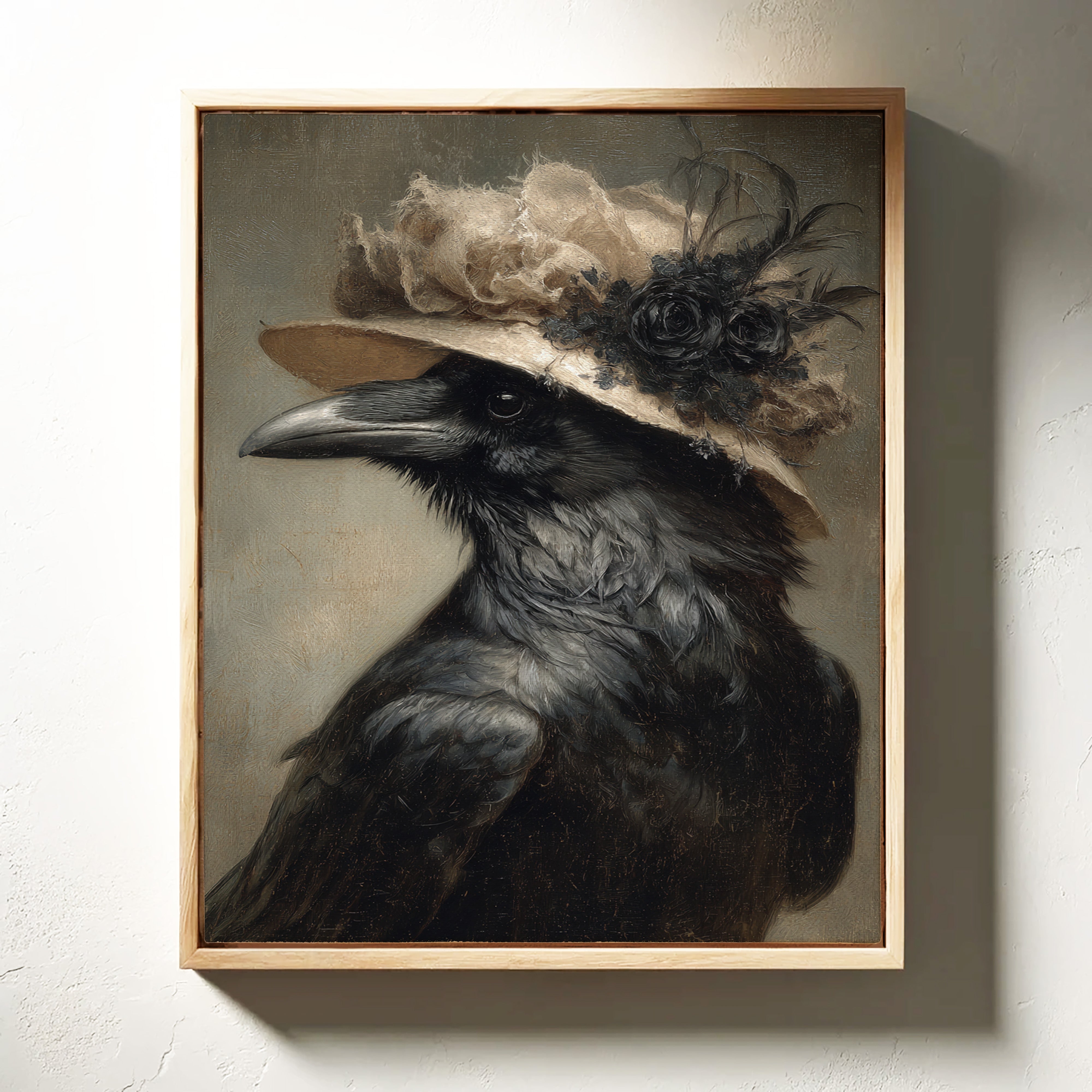 Regal Raven in a Floral Hat