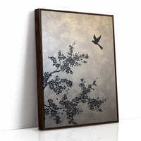 Bird Takes Flight Through Cherry Blooms