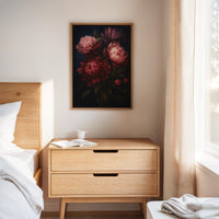 Crimson Peonies in Midnight Bloom