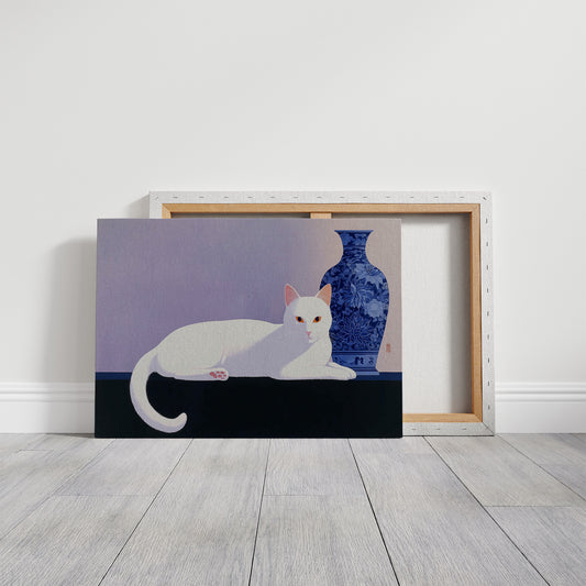 White Cat Meets Ming Dynasty Blue