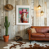 Pink Cowgirl Rides Through Turquoise Skies