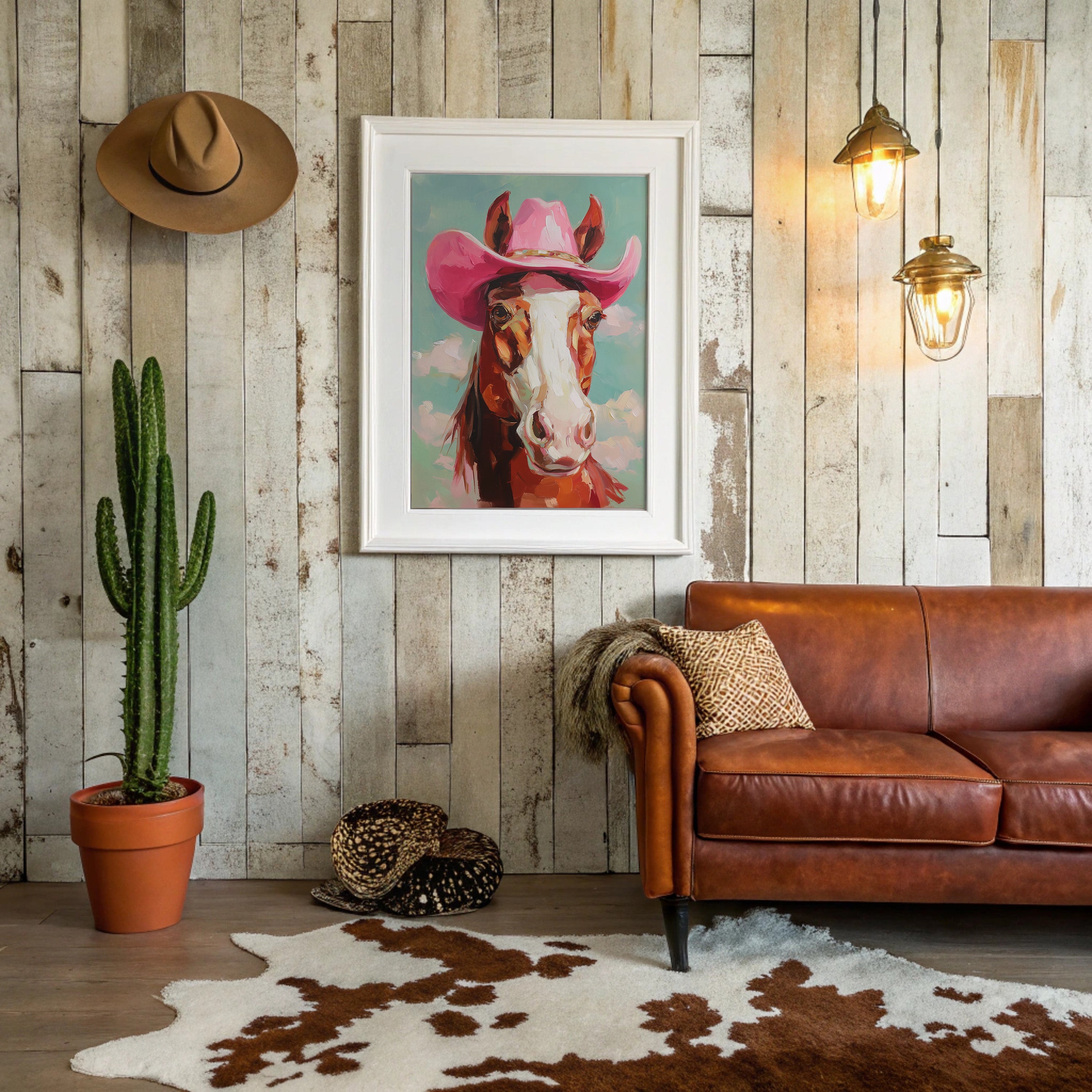 Pink Cowgirl Rides Through Turquoise Skies