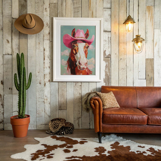 Pink Cowgirl Rides Through Turquoise Skies